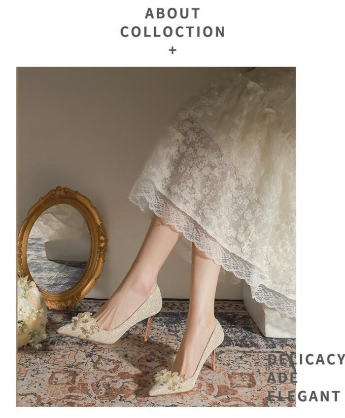 840-105 Crystal Flowers Wedding Shoes Niche Wedding Dress Xiuhe Dress Two-Way Bridal High Heels Stiletto Heel - Image 9