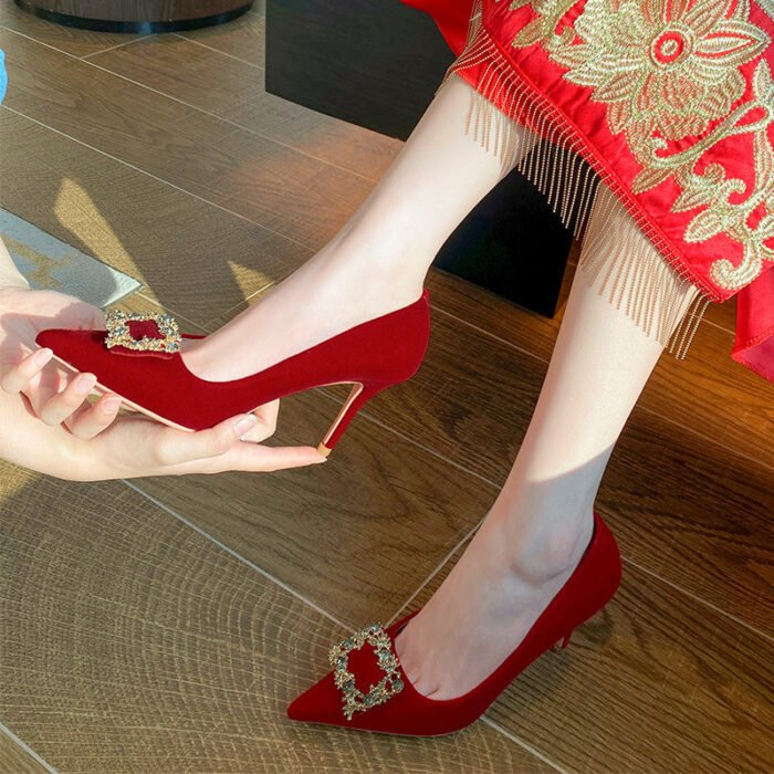 Runnig heels Runnig heels 878-31 Wedding Shoes Bridal Shoes Wedding Dress Two-Way Red High Heels Women's Shoes - Image 2
