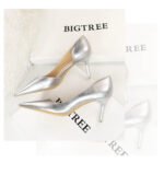 1363-A2 Korean fashion slim banquet fine heel high heel shallow pointed side hollow patent leather women's shoes single shoes high - Image 18