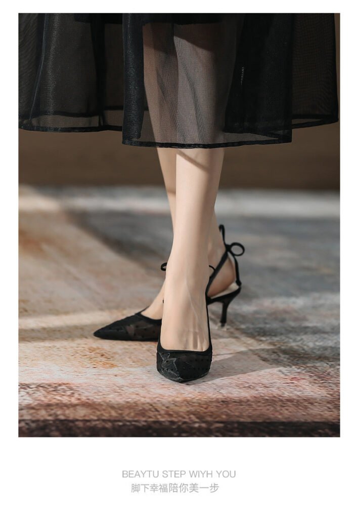 698-50 Mesh High Heels Women's New Hollow-out Elegant Fairy Fashion Back Open Shoes - Image 9