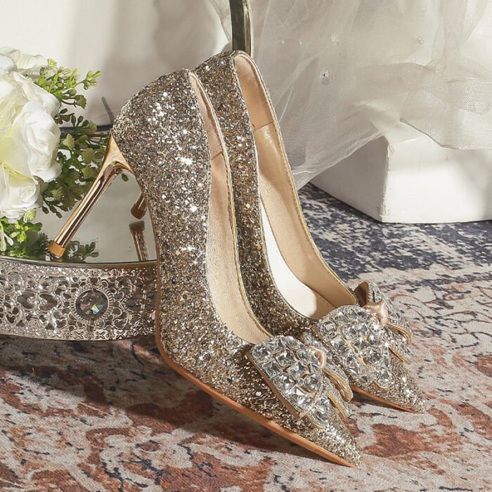 829-145 Pointed High Heel Shoes Women's Stiletto Heel New Wedding Shoes Bridal Shoes Crystal Shoes 32-43 - Image 3