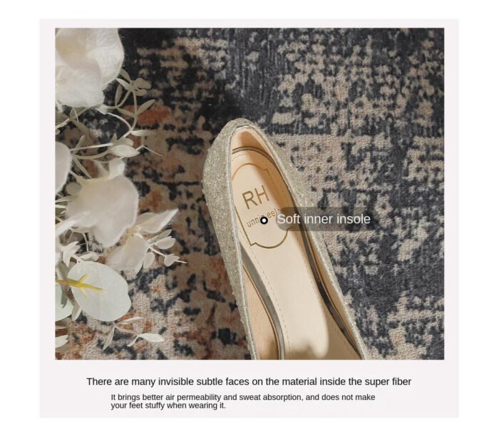 229-10 French Pointed Flat Low Heel Elegant Rhinestone Wedding Shoes Wedding Dress Two-Way Wear - Image 7