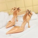 BIGTREE SHOES 8323-H35m Summer Hollow High Heel Shallow Mouth Pointed Patent Leather Strap Back Bow Sandals Women's High Heels - Image 3