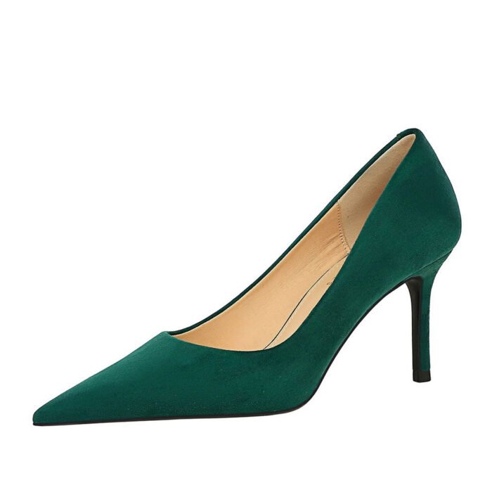 BIGTREE SHOES 7236-8 European and American Fashionable Simple Pedicure Slimming Women's Shoes Stiletto High Heel Low-Cut Pointed Suede Single-Layer Shoes High Heels - Image 5