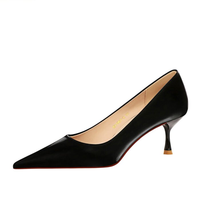 1961-2 European American Simple Versatile High Heels Women's Shoes Stiletto Heel Glossy Slit Beads Shallow Mouth Pointed-Toe Women's Shoes - Image 6