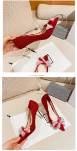 Runnig heels C888-17 Red Wedding Shoes Pointed Toe Bridal Shoes Versatile Wedding Dress Women's Butterfly High Heels - Image 9