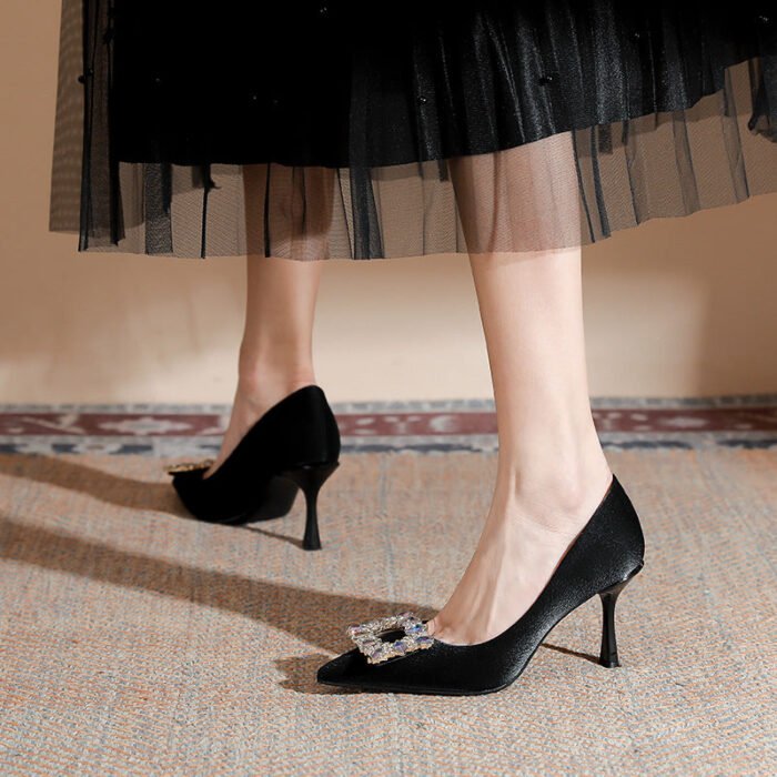 899-101 High Heels Women Houndstooth Pointed Toe Low-Cut Shoes Large and Small Size 32-Size 40 - Image 4