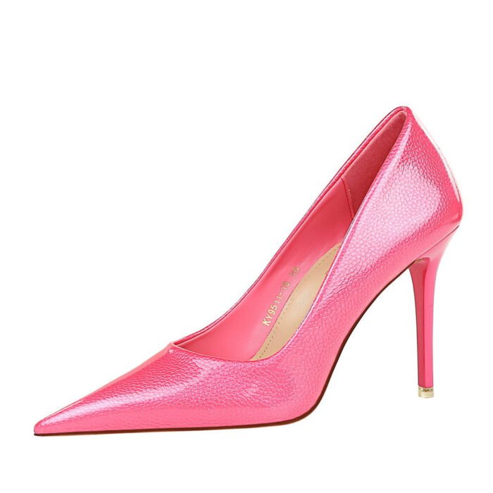 big tree shoes 9511-21 European and American Banquet Simple High Heels Stiletto Heel Shallow Mouth Pointed Crystal Patent Leather Pumps Women's Shoes - Image 5