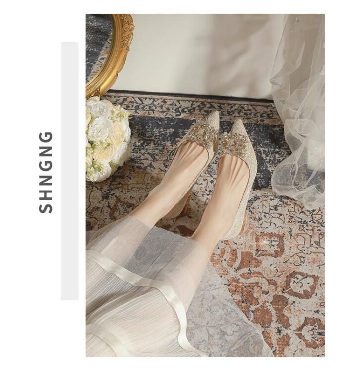 3118-6 Bridal Wedding Shoes Not Tired Women's French Flat Pointed Lace Elegant Single-Layer Shoes Pregnant Women Can Wear Daily - Image 15