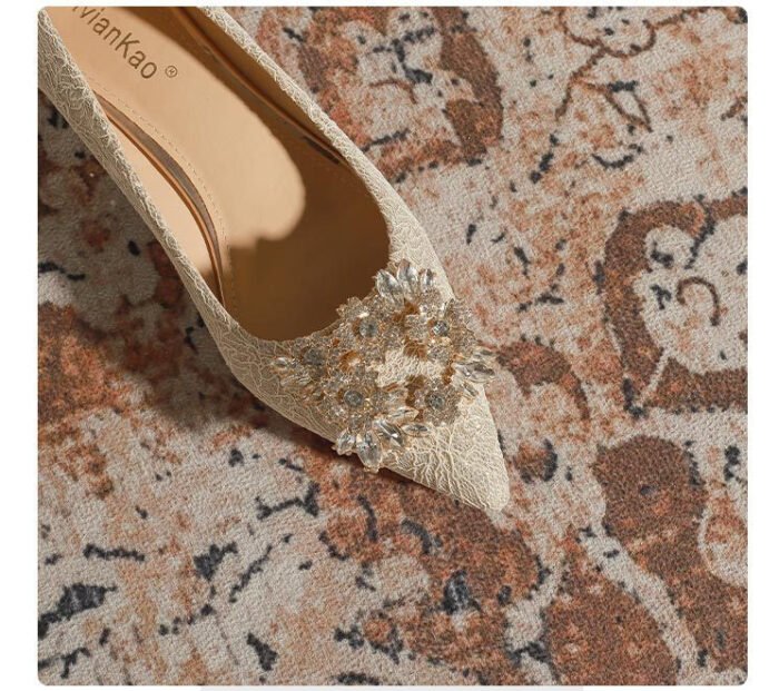 3118-6 Bridal Wedding Shoes Not Tired Women's French Flat Pointed Lace Elegant Single-Layer Shoes Pregnant Women Can Wear Daily - Image 8