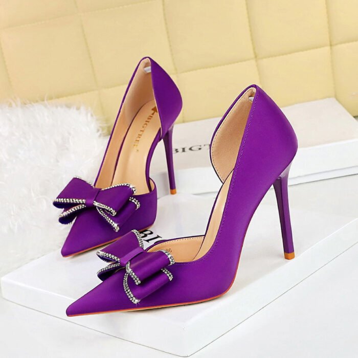 BIGTREE SHOES 626-H36 Banquet High Heels European and American Women's Shoes Stiletto Heel Shallow Mouth Side Hollow Rhinestone Bow Pumps - Image 4