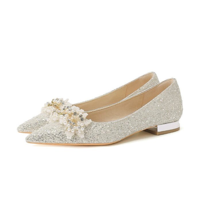 229-7 French Pointed Flat Low Heel High-Grade Wedding Shoes Bridesmaid Shoes Wedding Dress Two-Way Wear - Image 6