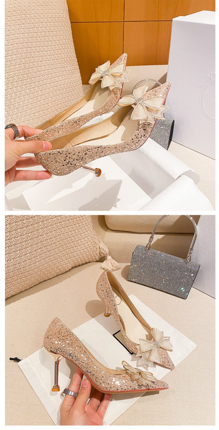 D888-51 Pointed High Heels Women's Stiletto Heel 2022 Spring New High Heels Xiuhe Main Wedding Dress Not Tired Feet Single - Image 9