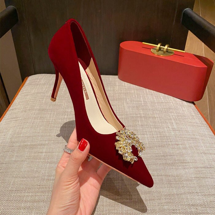 Runnig heels Runnig heels 878-53 Wedding Shoes Wedding Dress Red High Heels Women New Single Layer Shoes Large and Small Size - Image 12