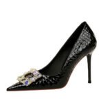 BIGTREE SHOES 9283-3 European and American Banquet High Heels Skinny Women's Shoes Stiletto Heel Shallow Mouth Pointed-Toe Metal Rhinestone Buckle Pumps - Image 5