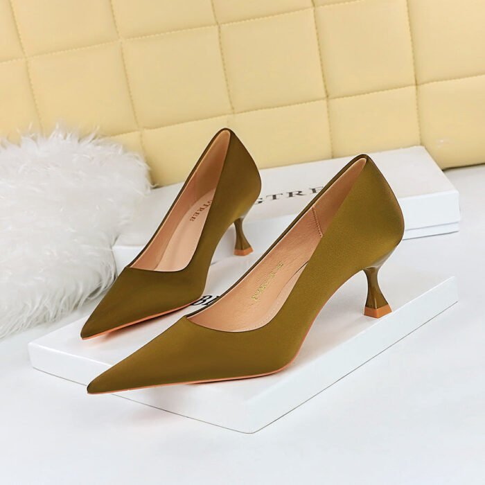 BIGTREE Spring and Autumn Fashion-6 Korean Style All-Matching High Heels Simple High Heel Low-Cut Wine Cup Heel Pointed Toe Satin Pumps Women - Image 3