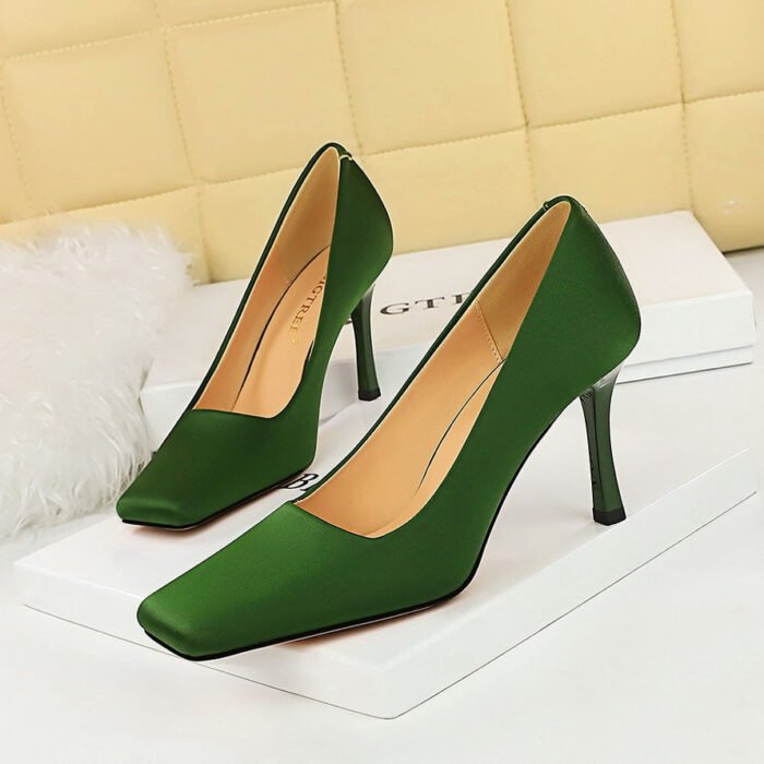 BIG TREE SHOES 7731-1 Korean Fashion Simple High Heels Stiletto Heel Low-Cut Square Toe Satin Banquet Women's Shoes Pumps - Image 3