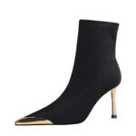 Bigtree Shoes 319-13 European and American Style Fashion Banquet Women's Short Boots Stiletto Heel Elastic Lycra Metal Pointed Ankle Boots - Image 5