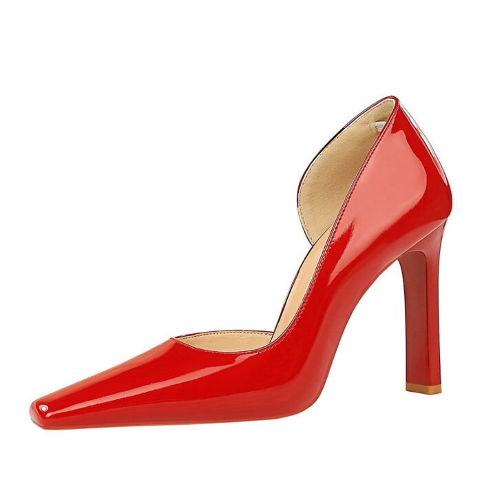 BIG TREE SHOES 3275-1 European and American Style Fashion Simple Banquet Women's Shoes Thick Heel Super High Heel Patent Leather Low-Cut Side Hollow Square Head Pumps - Image 5