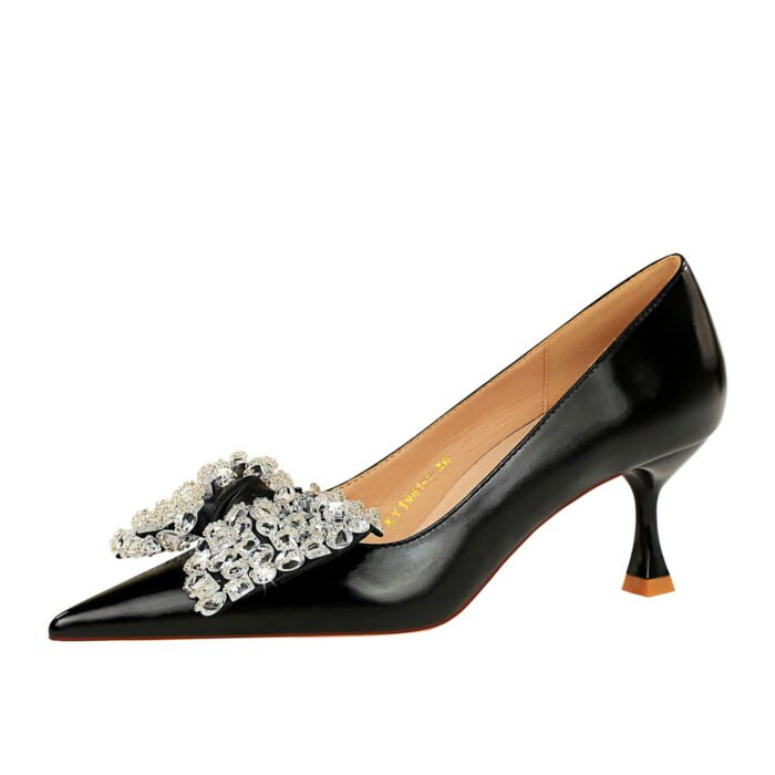 BIGTREE 1961-H9 Korean Style Fashionable Women's Shoes Wine Cup Heel High Heel Low-Cut Pointed Toe Rhinestone Bow Banquet Shoes - Image 5