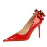 BIGTREE SHOES 9511-h35m European and American Style Banquet High Heels Stiletto Heel Shallow Mouth Pointed Patent Leather Back Bow High Heel Pumps Women - Image 5