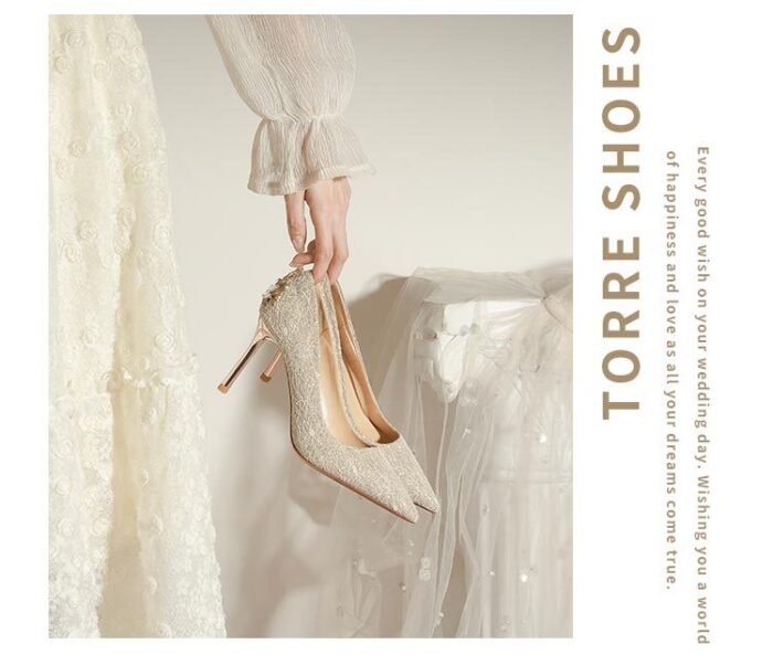 840-1 Heel Rhinestone Crown French Lace Wedding Shoes Bridal Shoes High Heel Shoes Niche High-Grade Stiletto Heel Pumps - Image 6