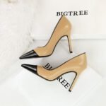 Bigtree Shoes 1198-3 Vintage European and American Fashion Minimalist Color Block Pointed High Heels Women's Shoes Stiletto Shallow Mouth Pointed High Heel Pumps - Image 4
