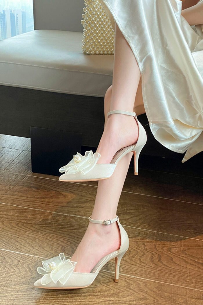 858-60 High Heels Women's New Lace Flower with Buckle Temperament Leisure Pumps - Image 15