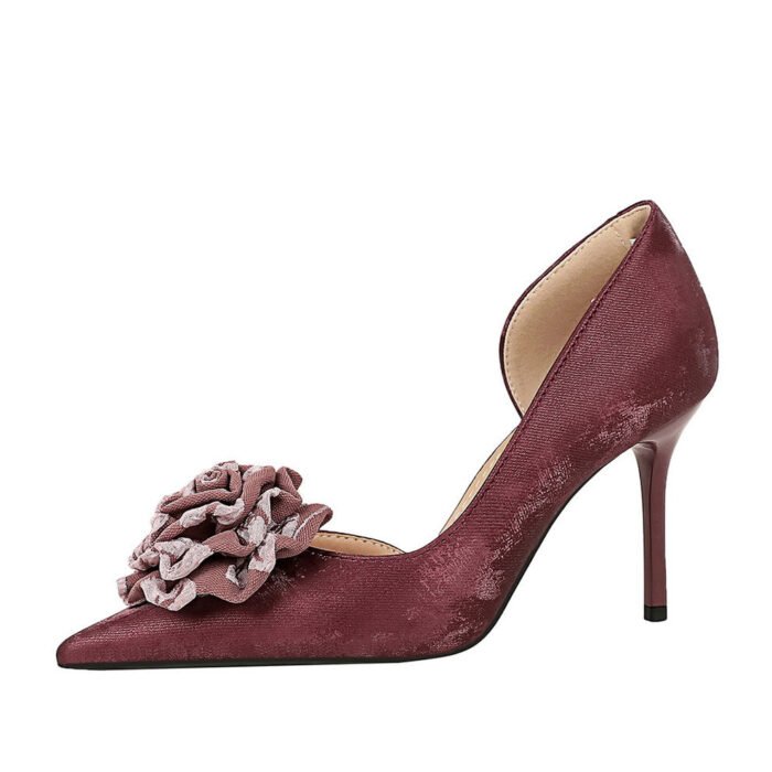 BIGTREE SHOES 8238-H55 National Style Women's Shoes Banquet High Heels Stiletto Heel Shallow Mouth Pointed Toe Side Hollow out Flowers Floral Pumps - Image 5