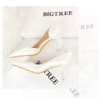 1363-A2 Korean fashion slim banquet fine heel high heel shallow pointed side hollow patent leather women's shoes single shoes high - Image 30