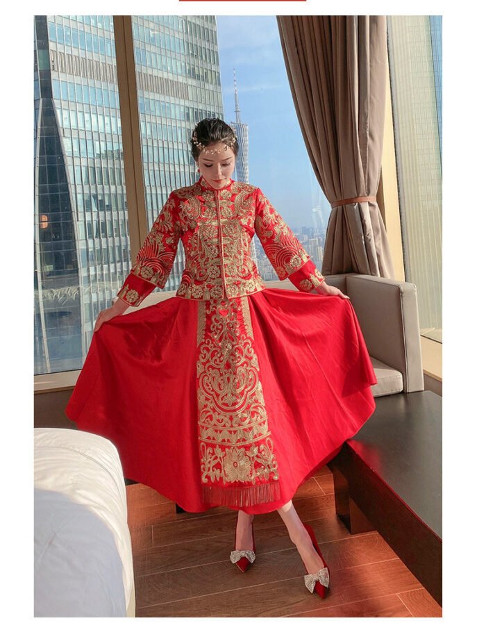 Runnig heels Runnig heels 878-48 Wedding Shoes Bridal Shoes Xiuhe Wedding Dress Two-Way Red High Heels New Single Layer Shoes Large and Small Size - Image 4