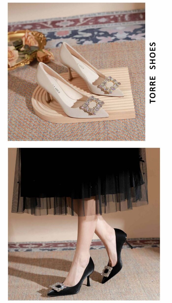 899-101 High Heels Women Houndstooth Pointed Toe Low-Cut Shoes Large and Small Size 32-Size 40 - Image 7