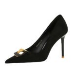 BIGTREE SHOES 825-K56 European and American Style Super High Heel Women's Shoes Stiletto Suede Shallow Mouth Pointed Toe Metal Buckle Decorative Pumps High Heels - Image 4
