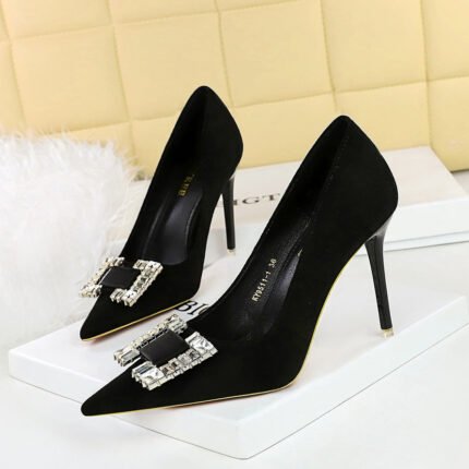 BIGTREE SHOES 9511-K75Shallow Pointed Toe Square Rhinestone Single Shoes High Heels