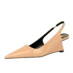 BIG TREE SHOES 1097-1 European and American High Heel Wedge Hollow-out Back Strap Patent Leather Low-Cut Pointed Toe Pedicure Skinny High Heels Women's Shoes - Image 5