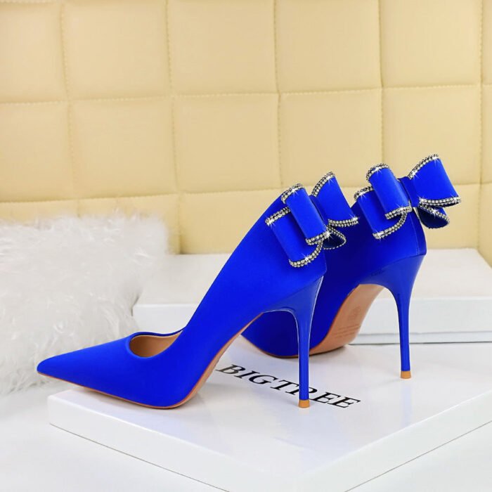 BIG TREE SHOES 3265-h36m Korean Style Fashion Banquet High Heels Stiletto Women's Shoes High Heel Low-Cut Pointed Toe Back Bow Pumps - Image 3
