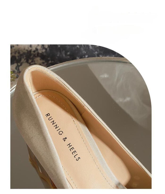 7118-10 High Heels Women's Pointed Toe Chunky Heel Wedding Shoes High-Grade Xiuhe Wedding Dress Engagement Annual Meeting Shoes - Image 7