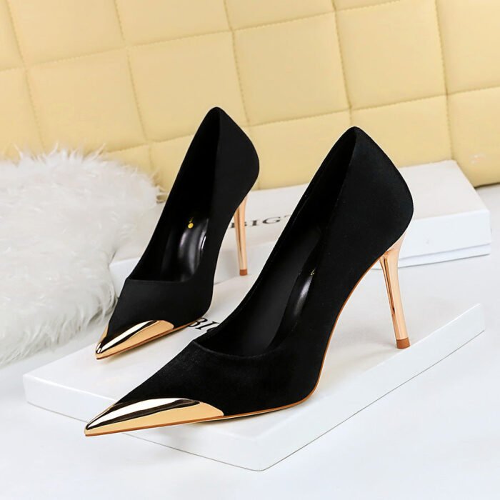 9318-1 European and American Style Banquet Affordable Luxury Fashion High Heels Stiletto Heel Metal Pointed Toe Suede Women's Thin Shoes BIG TREE SHOES - Image 2