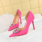 BIG TREE 626-K2 Banquet High Heels Stiletto Heel Shallow Mouth Pointed Side Hollow Metal Rhinestone Buckle European and American Style Pumps - Image 2