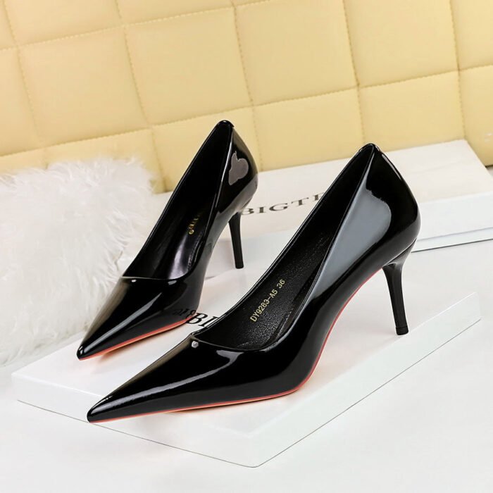BIGTREE SHOES 9283-A5 European and American Style Simple Patent Leather High Heels Women's Shoes Stiletto Low Mouth Pointed Toe All-Matching Commuter High Heel Pumps - Image 2