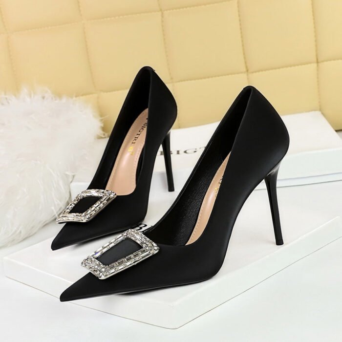 BIGTREE SHOES 3265-k10 Korean Style Fashion Banquet High Heels Stiletto Heel Shallow Mouth Pointed Toe Rhinestone Buckle Thinner-Looked High Heel Pumps Women's Shoes - Image 1