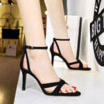 927-A5 European and American Style Summer Ankle-Strap High Heels Stiletto Heel Suede Hollow-out Open Toe Cross Strap Women's Sandals BIG TREE SHOES - Image 3