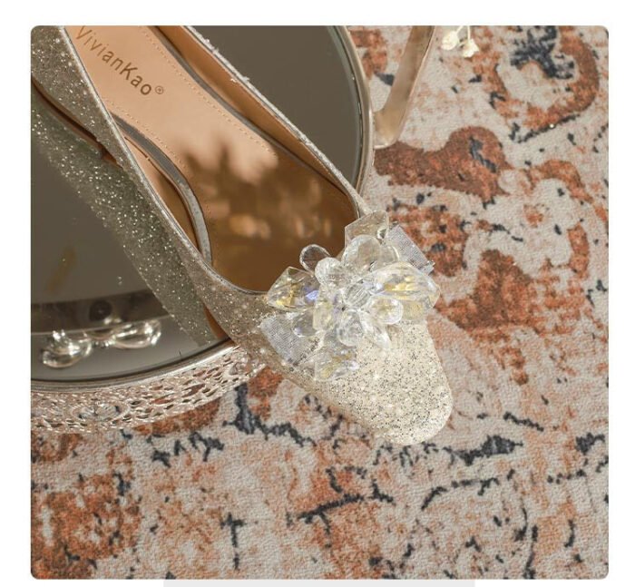 A29-52 Square Head Pearl Flat Chunky Heel Everyday Joker Niche Low Heel High Sense Bridesmaid Shoes Women - Image 6