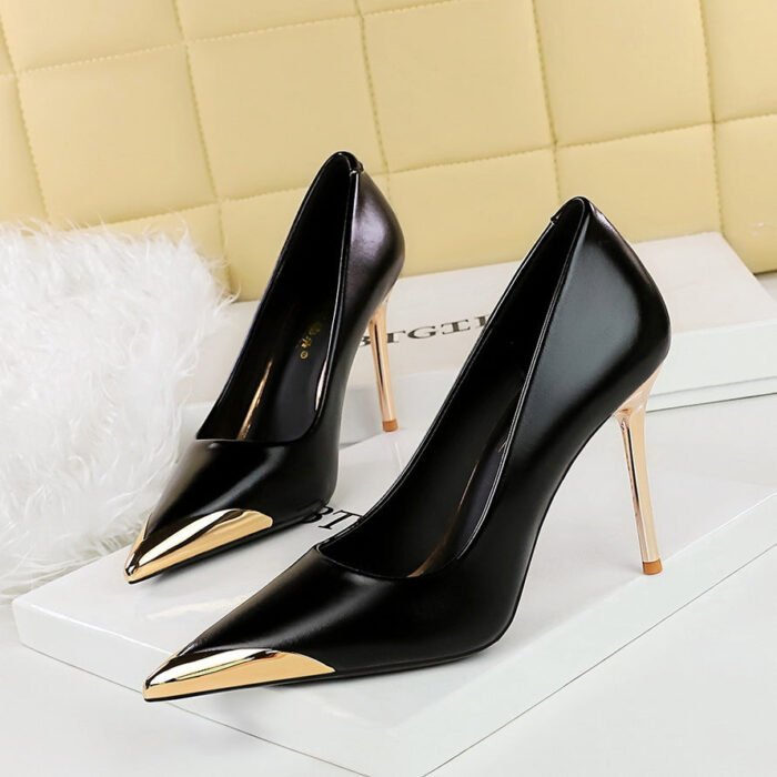BIGTREE SHOES 3739-25 Retro European American Style Banquet High Heels Women's Shoes Stiletto Heel Shallow Mouth Metal Pointed Toe Pumps Women - Image 4