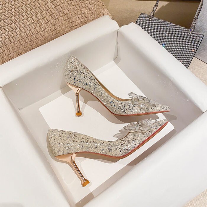 D888-51 Pointed High Heels Women's Stiletto Heel 2022 Spring New High Heels Xiuhe Main Wedding Dress Not Tired Feet Single - Image 6