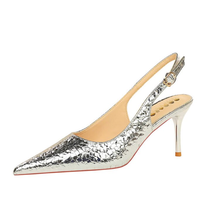 BIGTREE SHOES 768-10 European and American Hollow High Heels Women's Shoes Stiletto Heel Shallow Mouth Pointed Toe Stone Pattern Hollow out Back Strap Pumps - Image 5