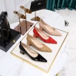 1235-1 Korean Fashion Simple Comfortable All-Matching Chunky Heel Mid Heel Patent Leather Shallow Mouth Pointed Business Ol Women's Thin Shoes - Image 2