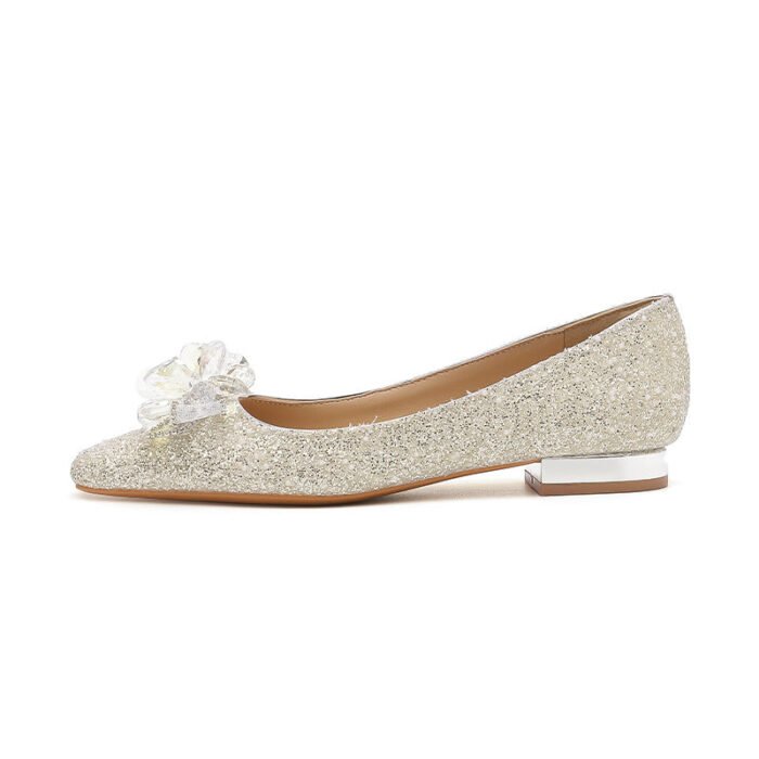 A29-52 Square Head Pearl Flat Chunky Heel Everyday Joker Niche Low Heel High Sense Bridesmaid Shoes Women - Image 5
