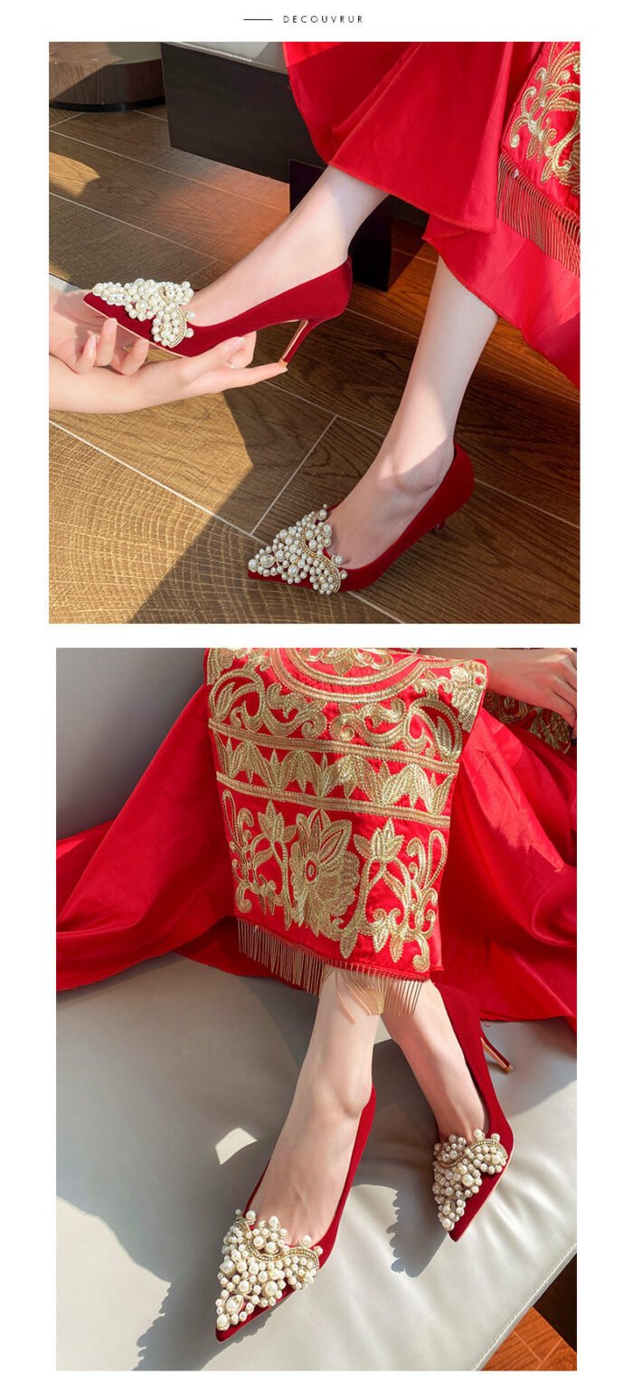 Runnig heels Runnig heels 878-62 Bridal Shoes Wedding Dress Red High Heels Women New Single Layer Shoes Large and Small Size - Image 11