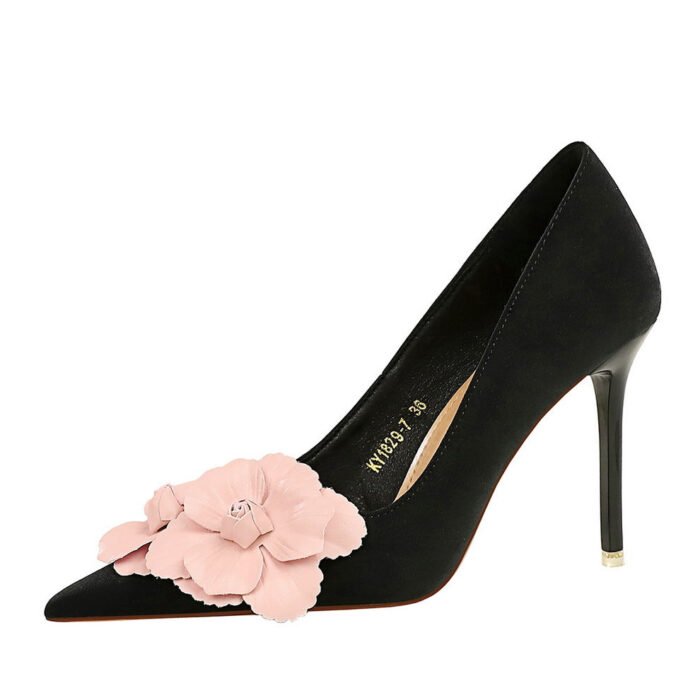 BIGTREE SHOES 1829-H57 Korean Fashion Sweet High Heels Stiletto Very Suede Shallow Mouth Pointed-Toe Colorblock Flower Shoes - Image 5